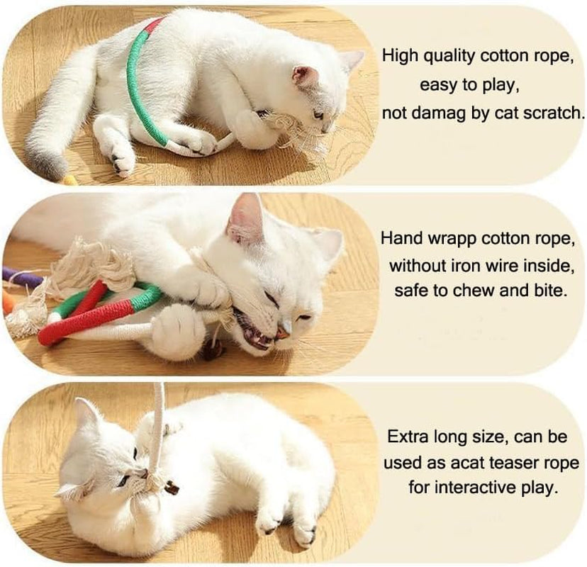 3Pack Cat Rope Toy Cotton Rope Cat Toys for Indoor Cats Bite-Resistant Catnip Toys Safe Teeth Cleaning Chew Cat Toy Interactive Cat Rope Toys with Silvervine Fruit for Cats