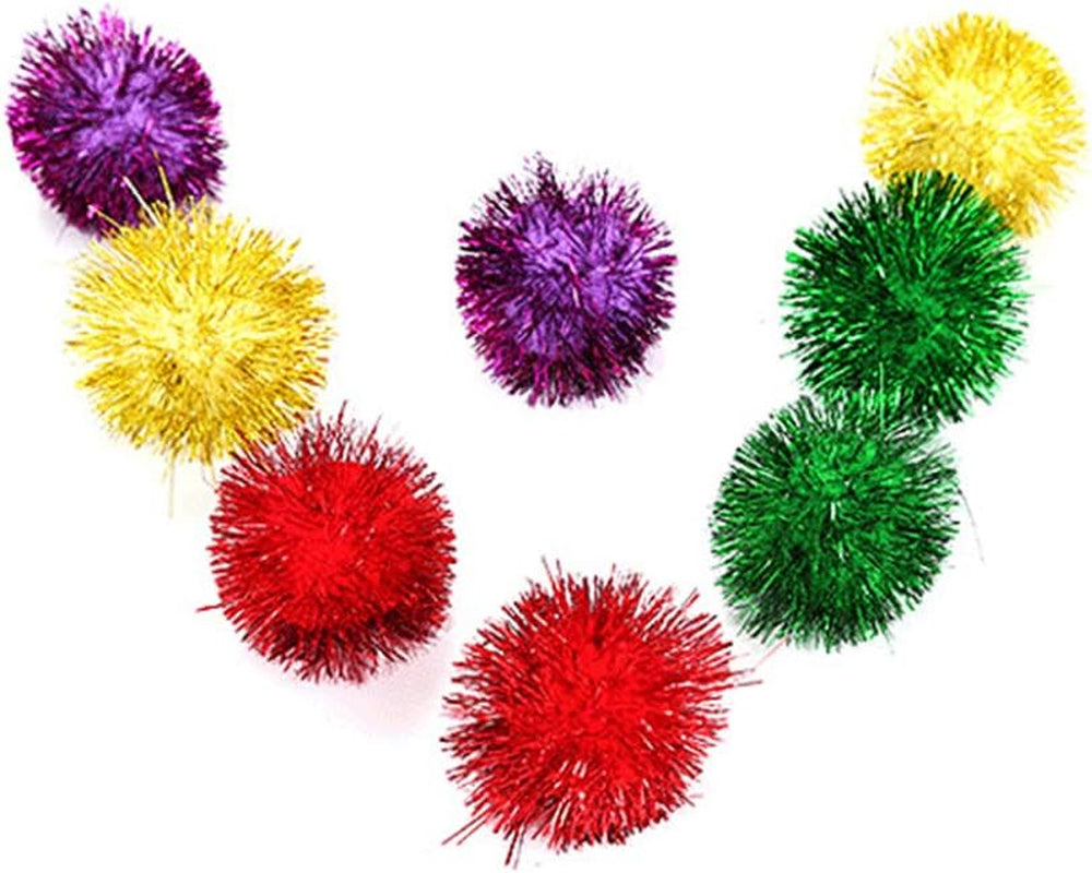 10Pcs Pet Supplies Pet Essentials Funny Pet Cat Kitten Sparkly Glitter Tinsel Pom Balls Chewing Play Toy for Pet Mixed Color