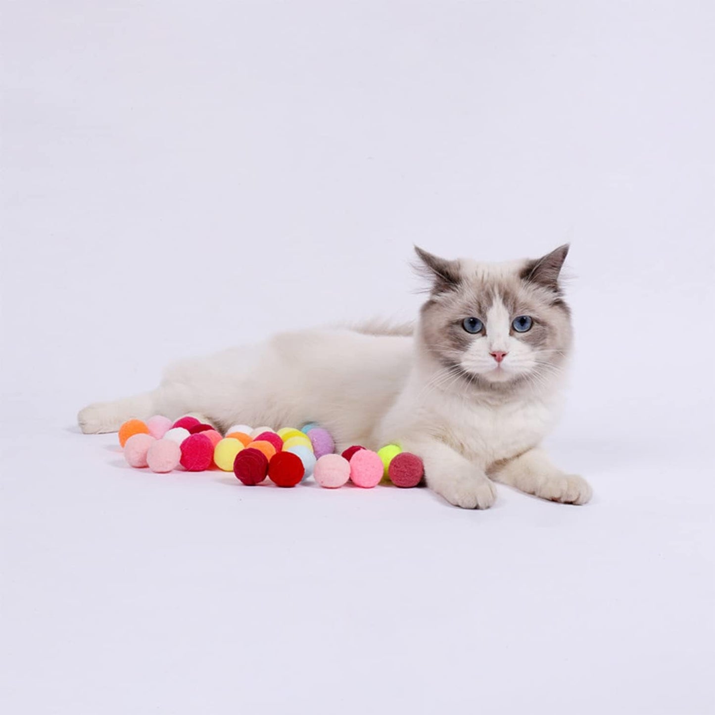 30/60/100Pcs 3Cm Premium Colorful Cat Toy Balls - Soft Kitten Pom Pom Toys - Lightweight and Small Easily Paw for Indoor Cats Interactive Playing Quiet Ball Cats