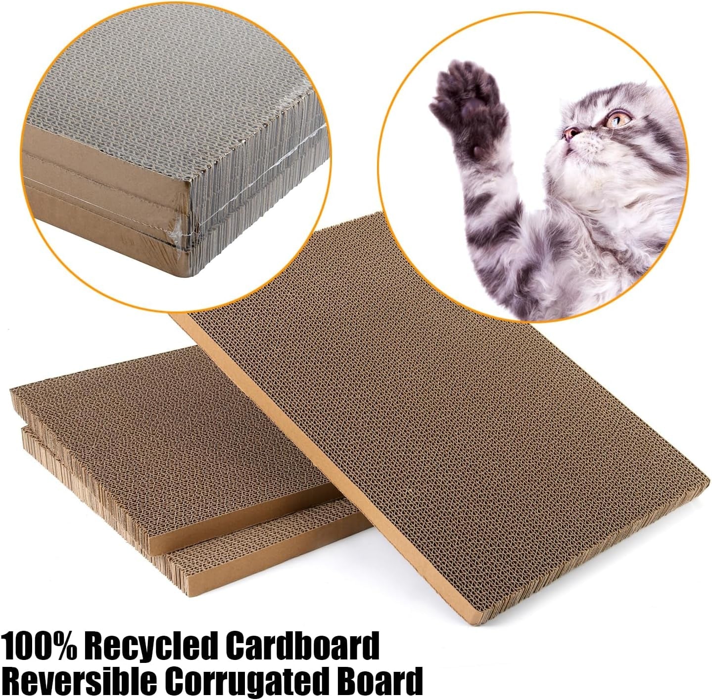 Kichwit Large Cat Scratching Pads, 3Pcs Cat Scratcher Cardboard with a Box, Reversible Cat Scratching Board,16.5" X 11.7" (Large)