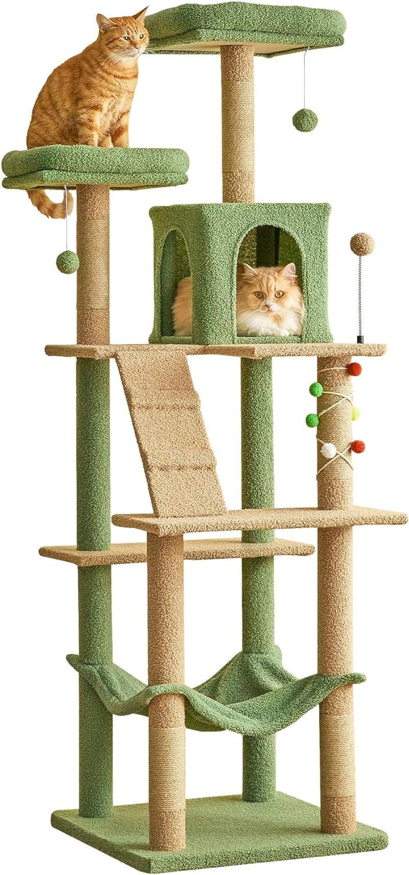 MWPO 63.8 Inches Multi-Level Cat Tree for Large Cats with Sisal-Covered Scratching Posts, Padded Platform, Hammock and Condo,Stable Cat Tower Cat Condo Pet Play House-Light Gray