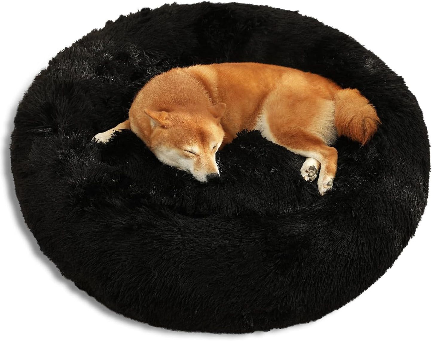 Dog Bed Calming Dog Beds for Small Medium Large Dogs - round Donut Washable Dog Bed, Anti-Slip Faux Fur Fluffy Donut Cuddler Anxiety Cat Bed(20")