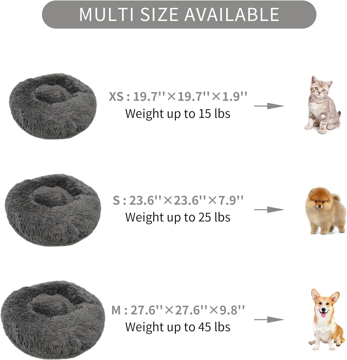 Deluxe Calming Dog Bed for Small Medium Dogs & Cats - Anti-Anxiety Donut Cuddler Cozy Warm Soft Fluffy Faux Fur round Beds Sizes 24" Puppy Bed (Dark Grey, Small)