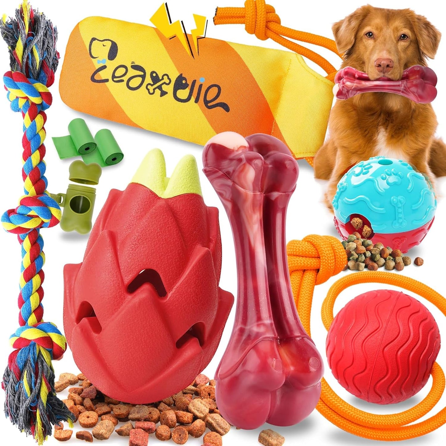 Zeaxuie Heavy Duty Various Dog Chew Toys for Aggressive Chewers - 9 Pack Value Set Includes Indestructible Rope Toys & Squeaky Toys for Medium, Large & X-Large Breeds (For Super Chewers)