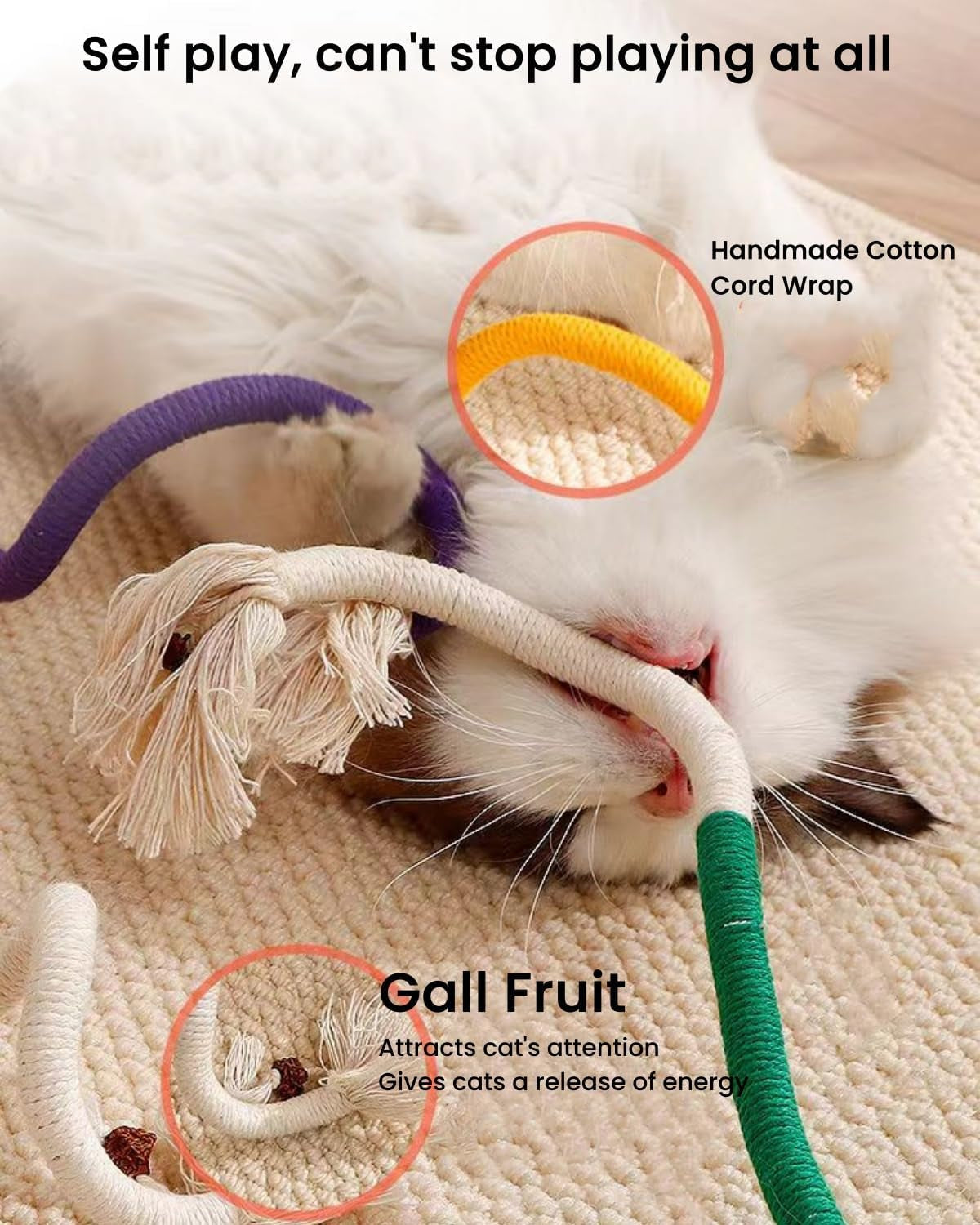 3 Pack Cotton Cat Toys Teething Toys for Kittens, Interactive Cat Chew Rope Toy for Teeth Cleaning Natural Catnip Dog Toys Cat Dental Toy for Aggressive for Indoor Cats