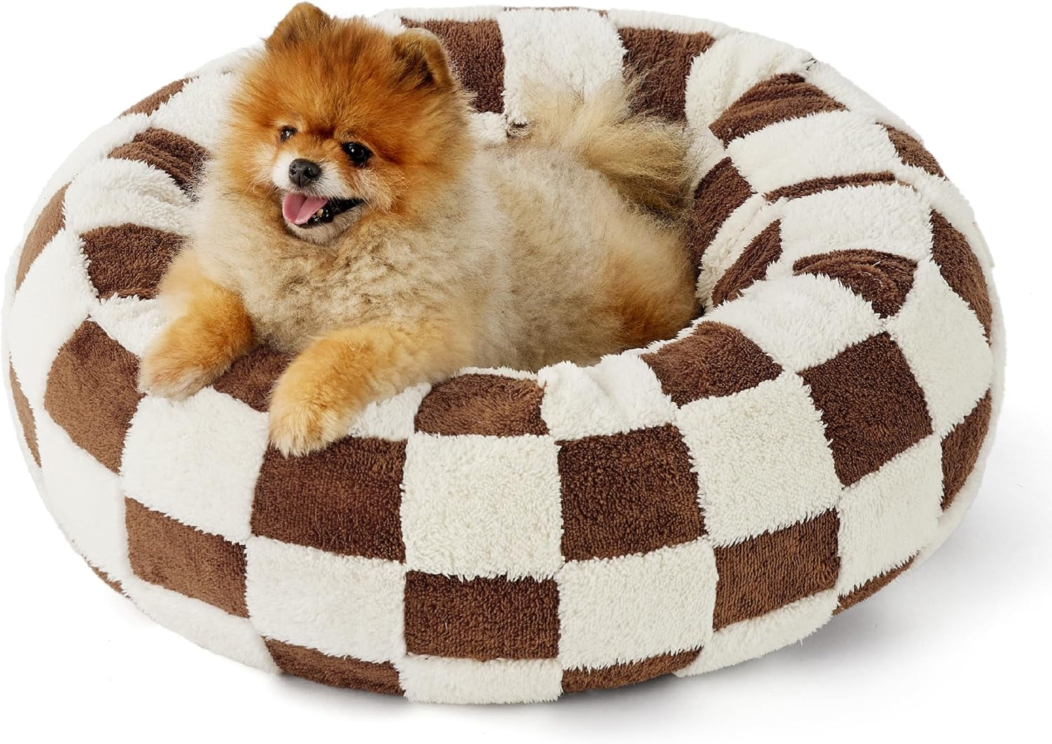 Lesure Donut Small Dog Bed - round Cat Beds for Indoor Cats Calming Pet Beds, Cute Modern Beds with Jacquard Shaggy Plush & anti Slip Bottom, 30 Inch, Blue