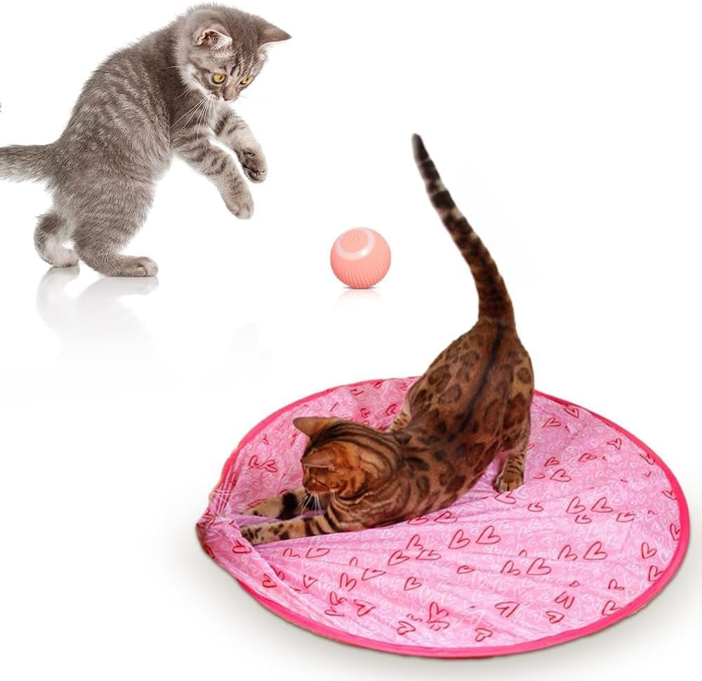 2 in 1 Simulated Interactive Hunting Cat Toy, 2024 New Cat Hunting Cover with Ball, Simulated Cat Hunting Toy Cat Ball Toy, Electronic Cat Interactive Toy Fun Cat Tunnel Toy for Indoor Cats (Green)