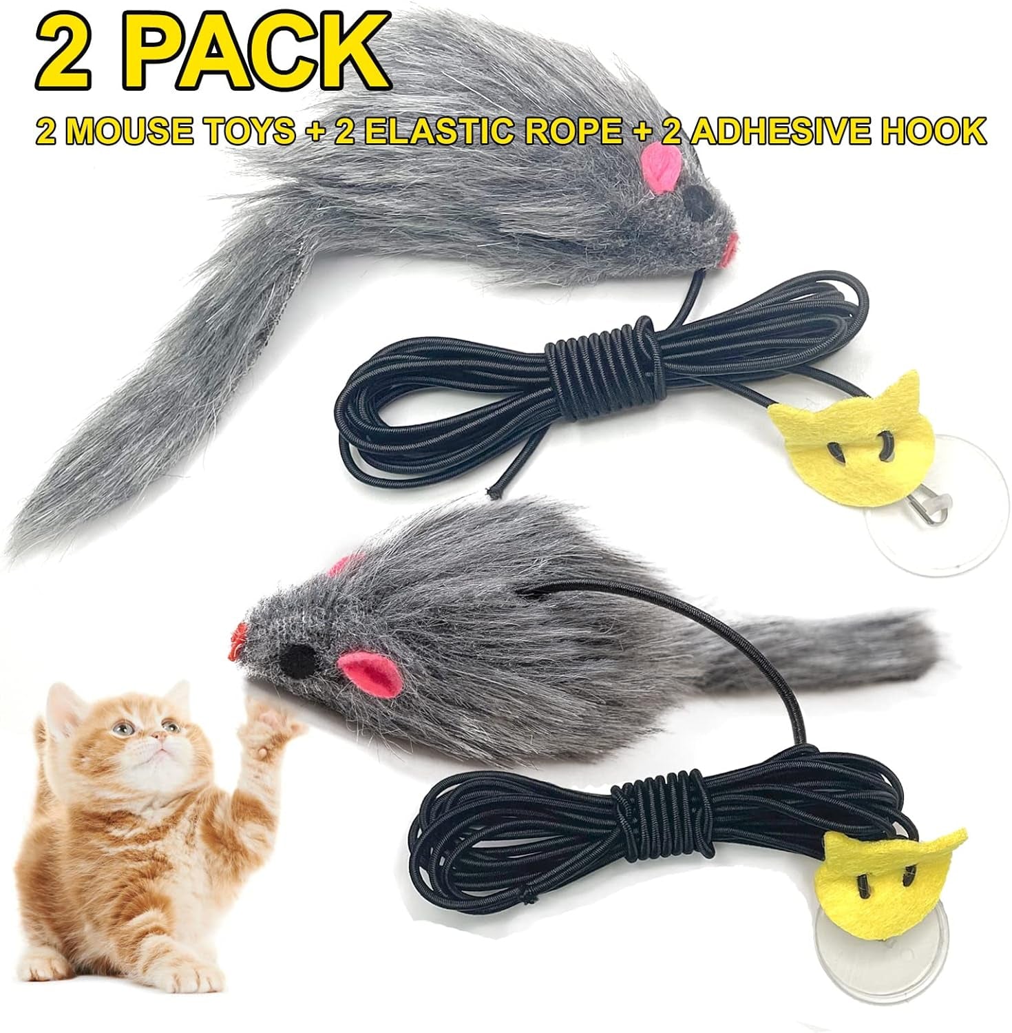 2PCS Door Hanging Cat Toy, Interactive Cat Toys for Bored Indoor Adult Cats, Home Alone Cat Toys Self Play, Cat Door Toy with Adhesive Hooks, Cat Exercise Stimulation Kitten Toys with Mouse