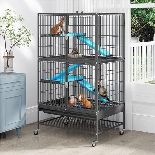 YITAHOME Metal 4-Tiers Small Animal Cages for Adult Rats/Rabbit/Ferret/Chinchilla/Cats/Guinea Pig/Large Hamster Indoor Critter Nation Cage Double-Story