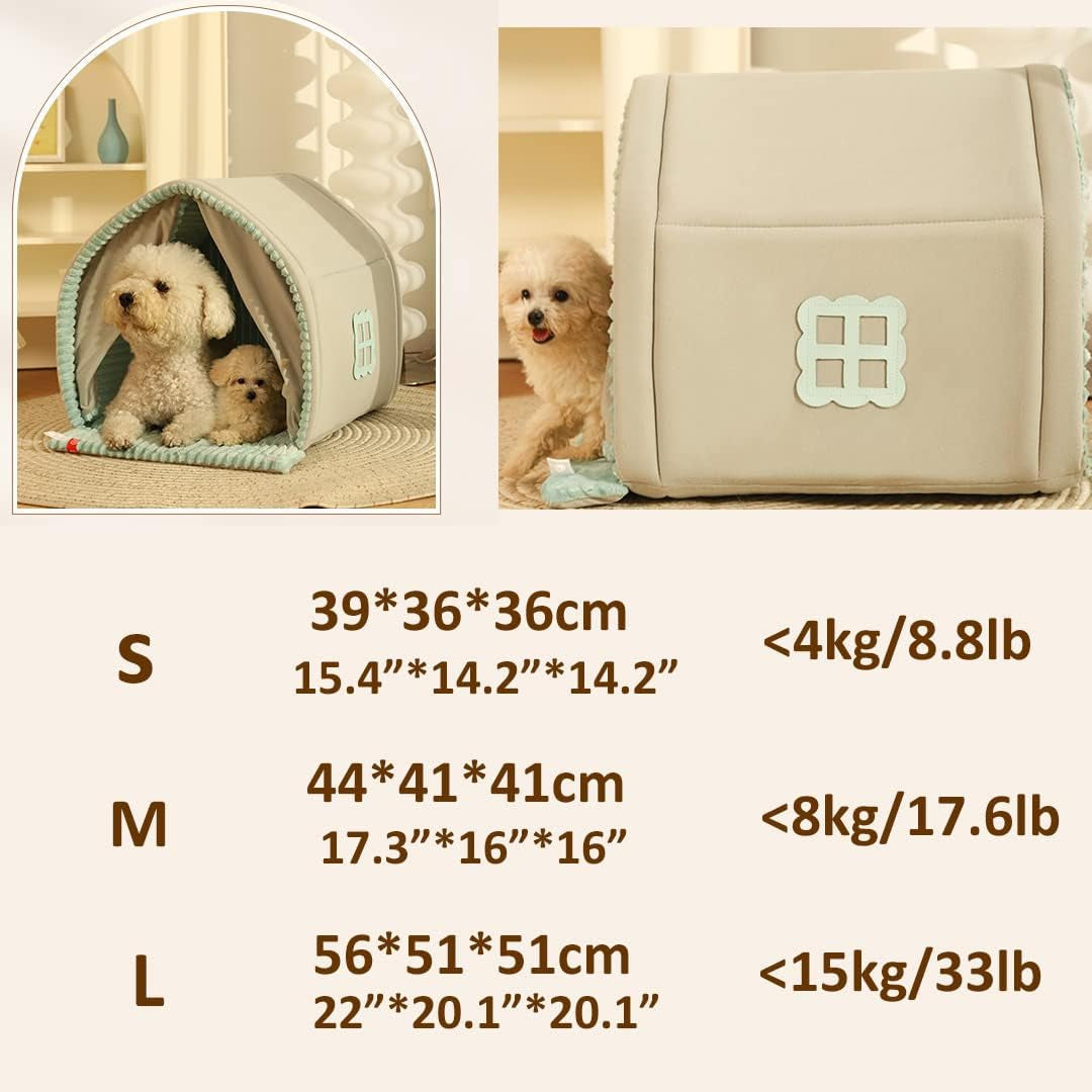 Dog Cave Bed,Cat House Winter Warm Dog House, Closed Winter Covered Dog Bed Cat Bed Tent, Dog Hideout Pet House Pet Bed All Seasons Applicable for Cat and Puppies below 33Lbs/15Kg (A, Medium)