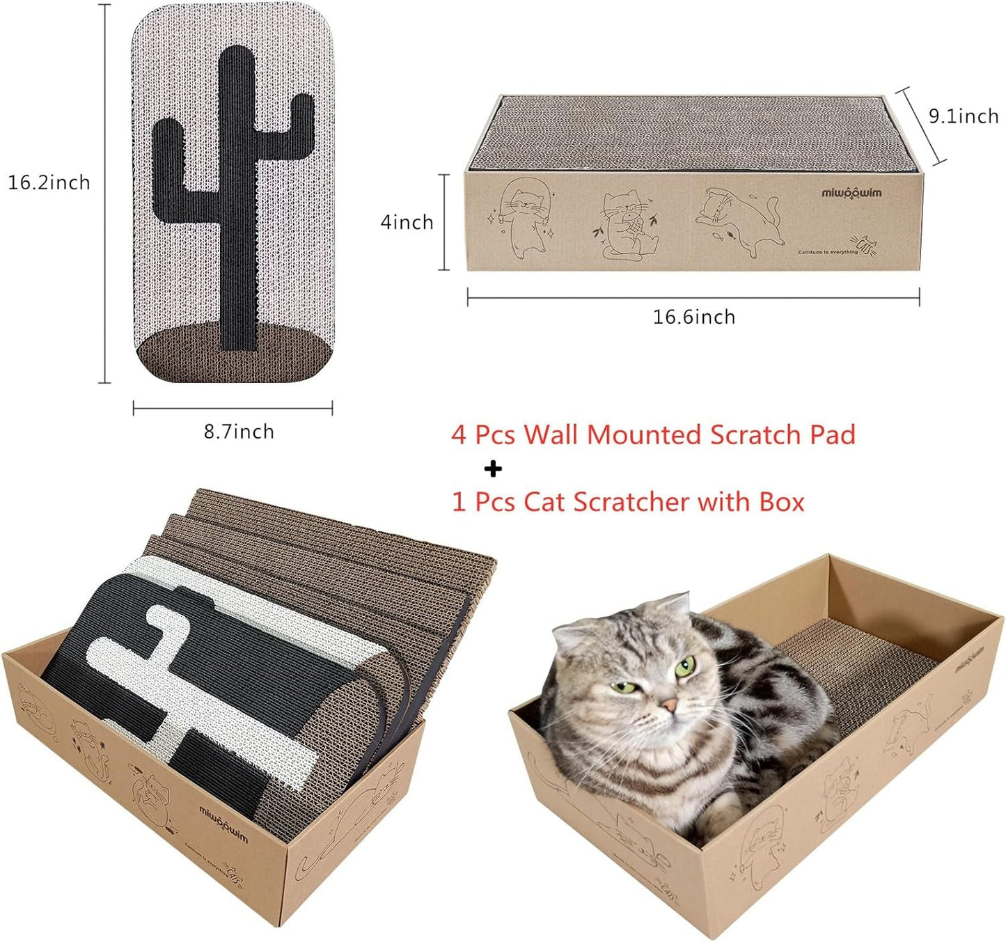 4 Pcs Cat Scratcher Wall Mounted Scratch Pad +Cat Scratcher Box Door Cat Nail File Scratcher for Wall Modern Cute Cardboard Vertical Cat Scratching Post, Furniture Protector