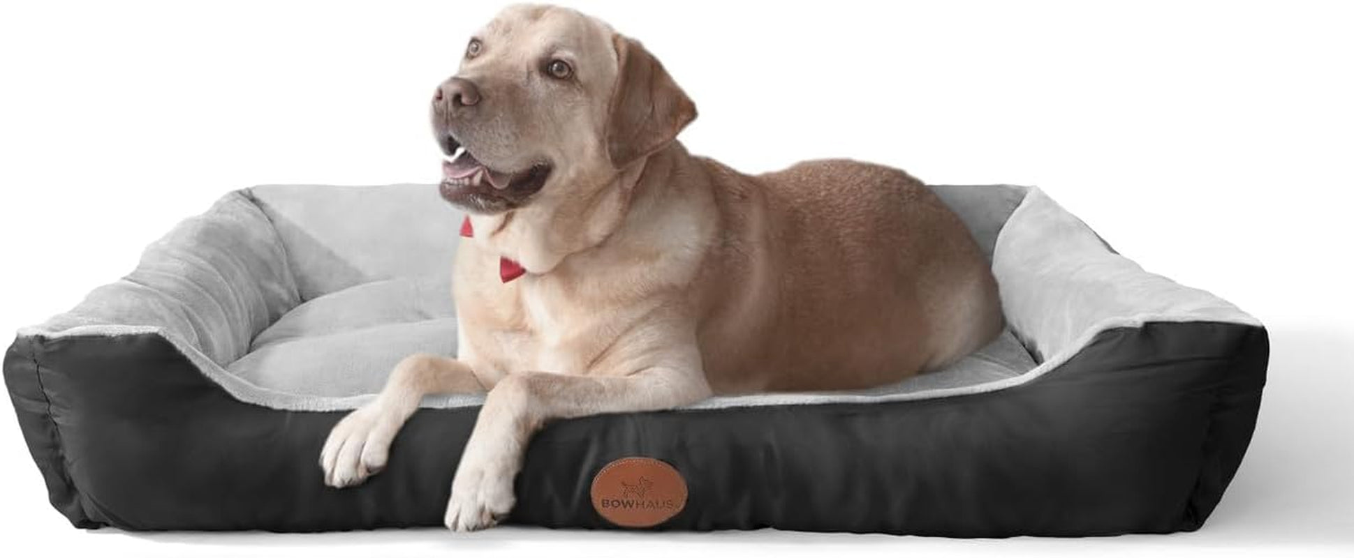 CAPHAUS 32/37 Inch Dog Bolster Couch Bed for Small/Medium/Large Dogs, Orthopedic Cat Bed for Indoor Cats, Calming, Anti-Slip Bottom, Washable, Anti-Anxiety Fluffy Soft Pet Bed in Gray & Black