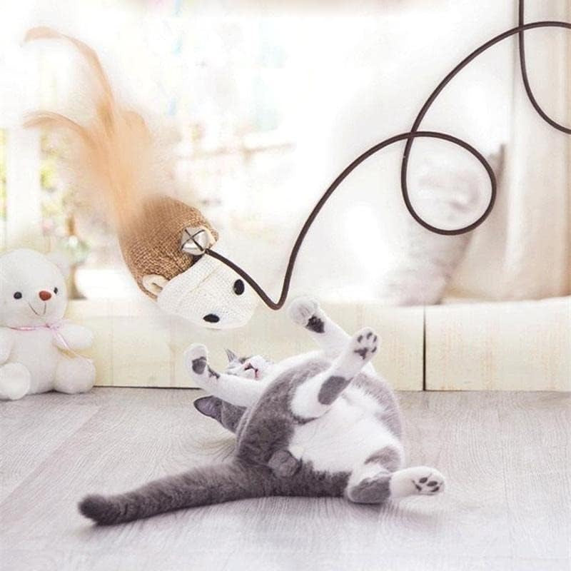 1 Piece Interactive Cat Wand Toy with 2 Feathers and Bell on a String