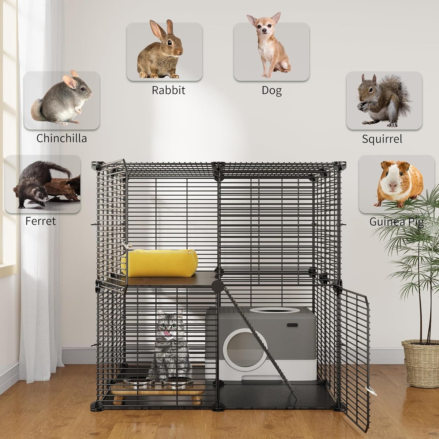 YITAHOME Cat Cage 2 Tier Indoor Cat Enclosures Kitten Cage DIY Pet Playpen Metal Kennel for 1-2 Cats, Ferret, Chinchilla, Rabbit, Small Animals, Kitty, Squirrel, RV Travel, Camping