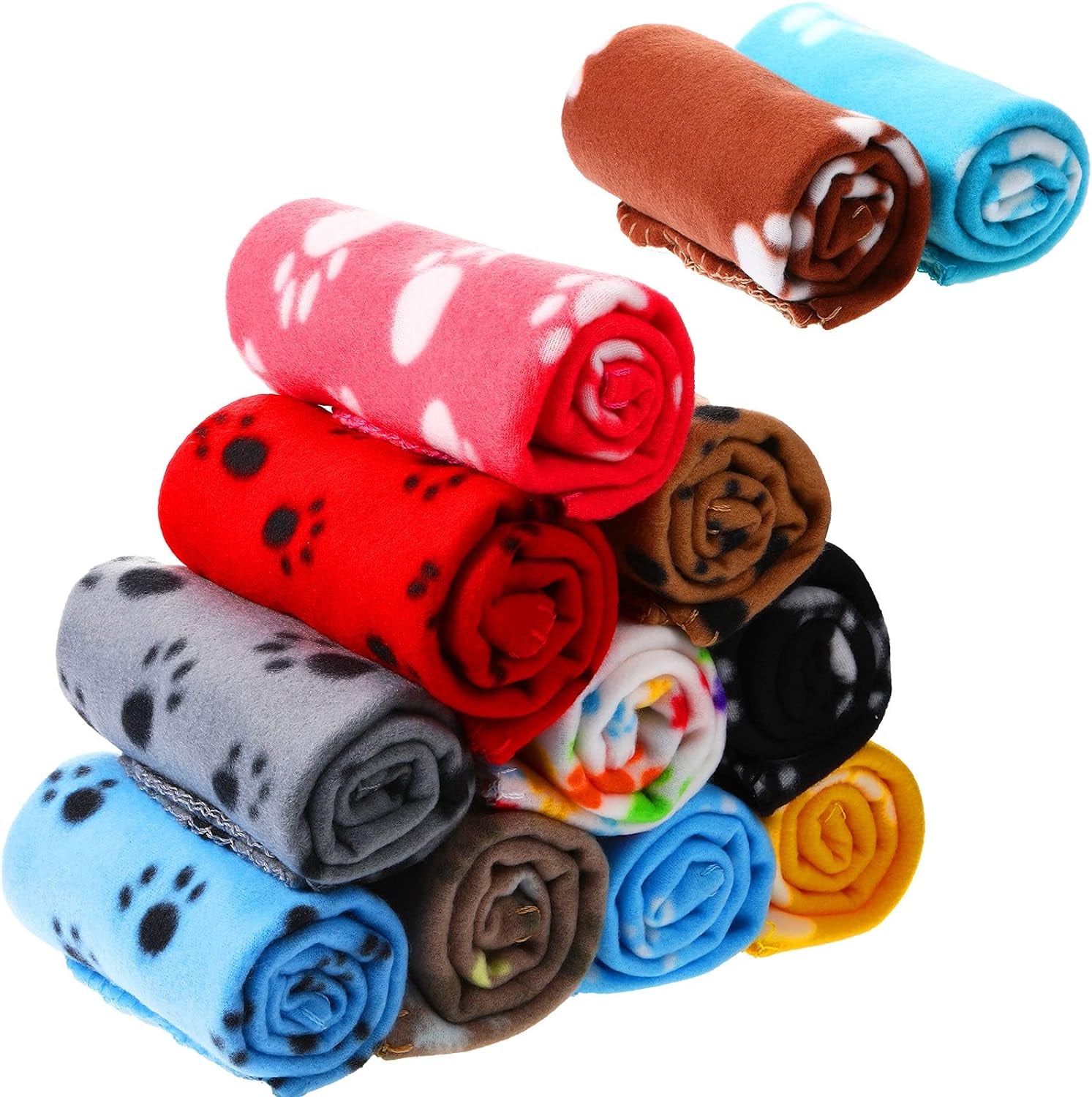 12 Pieces Fleece Blankets for Pets Dog Puppy Blankets Paw Print Dogs Cat Blanket Bedding Cover for Small Animals Guinea Pig Cage Liner Sleep Pet Mat Pad Kitten Soft Warm Blanket (39 X 28 Inches)