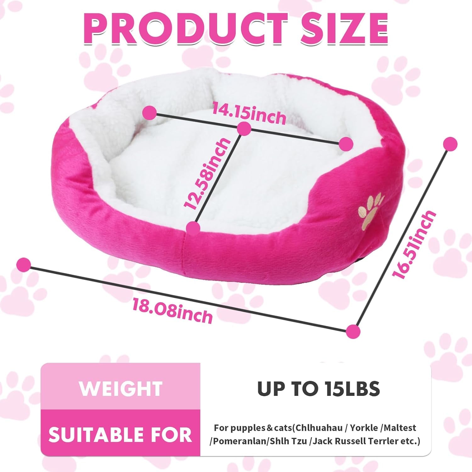 Cute Paw Print Comfortable Pets Dog Cats Puppy Kitten Nest Mat Pad Soft Fleece Bed(Pink)