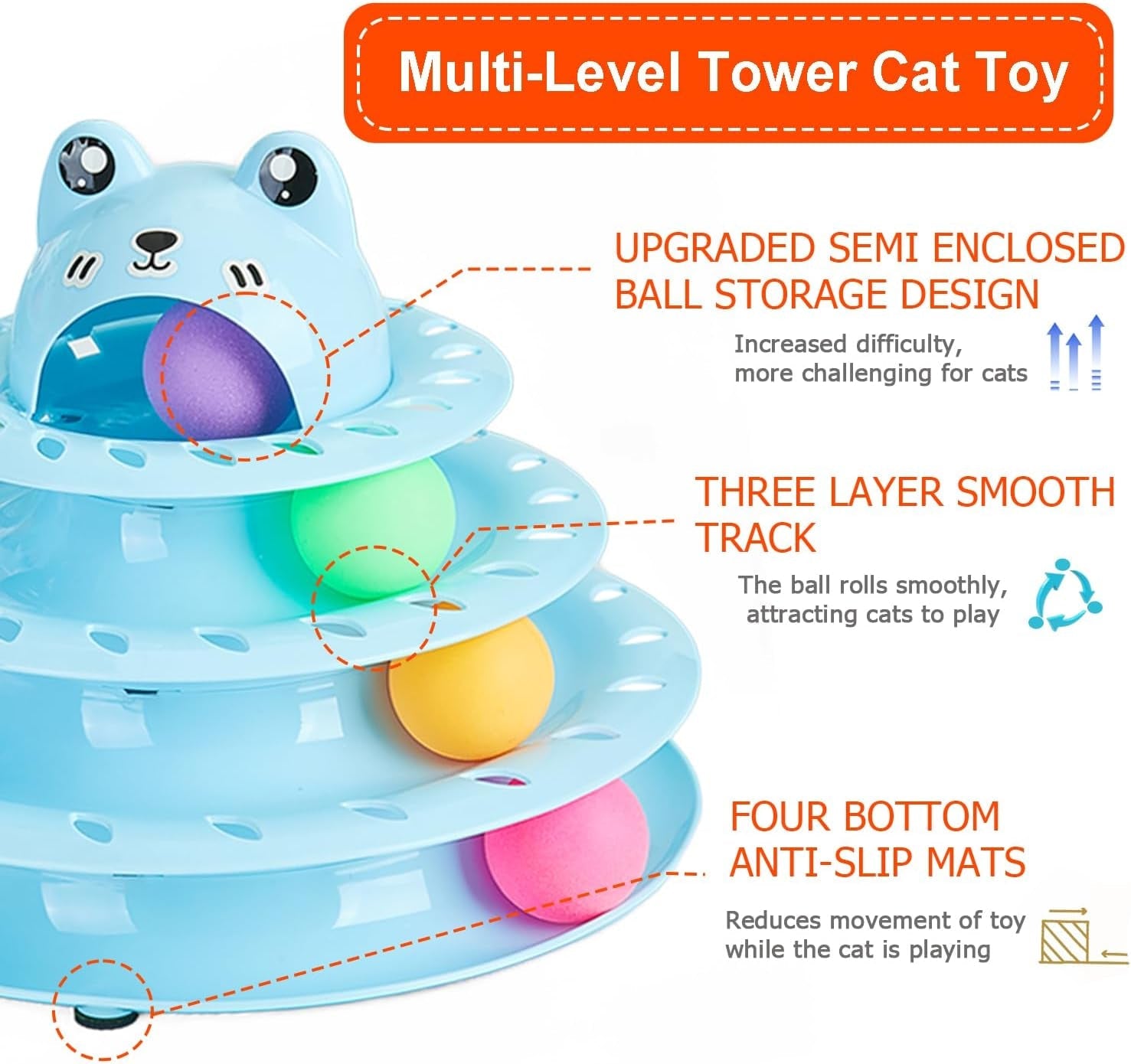 17 Pack Cat Toys, 4-Level Turntable Ball Track Interactive Cat Toy for Indoor Cats, Self Play Fun Roller with Colorful Rotating Ball Puzzle Exercise Kitten Toys Set