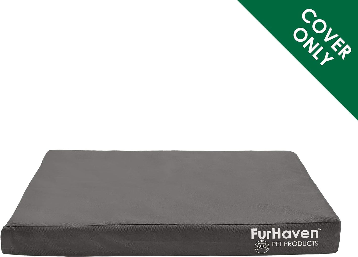 Furhaven Replacement Dog Bed Cover Water-Resistant Indoor/Outdoor Logo Print Oxford Polycanvas Mattress, Washable - Stone Gray, Medium