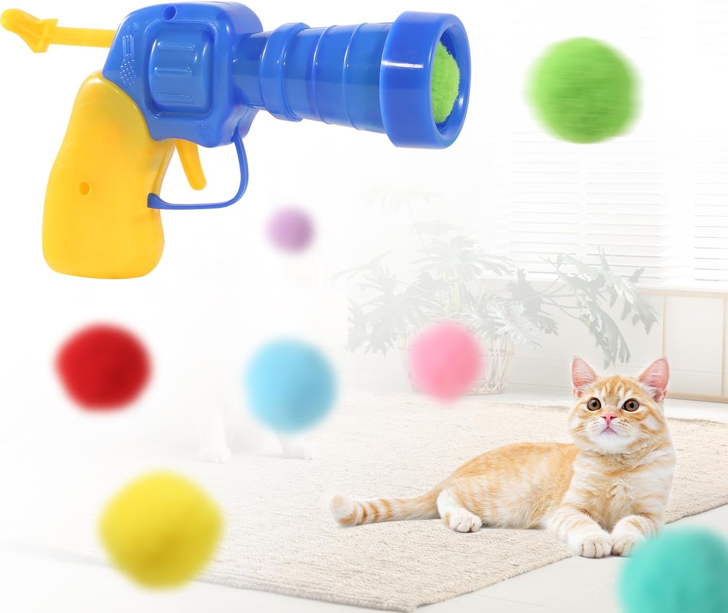 110 Balls Cat Toy Gun Launcher, 1.2" Plush Balls for Interactive Play & Hunting Instinct, Cat Toy Ball Launcher Gun for Cats, Cat Fetch Toy Gun Shooter, Cat Toys Interactive for Indoor Cats