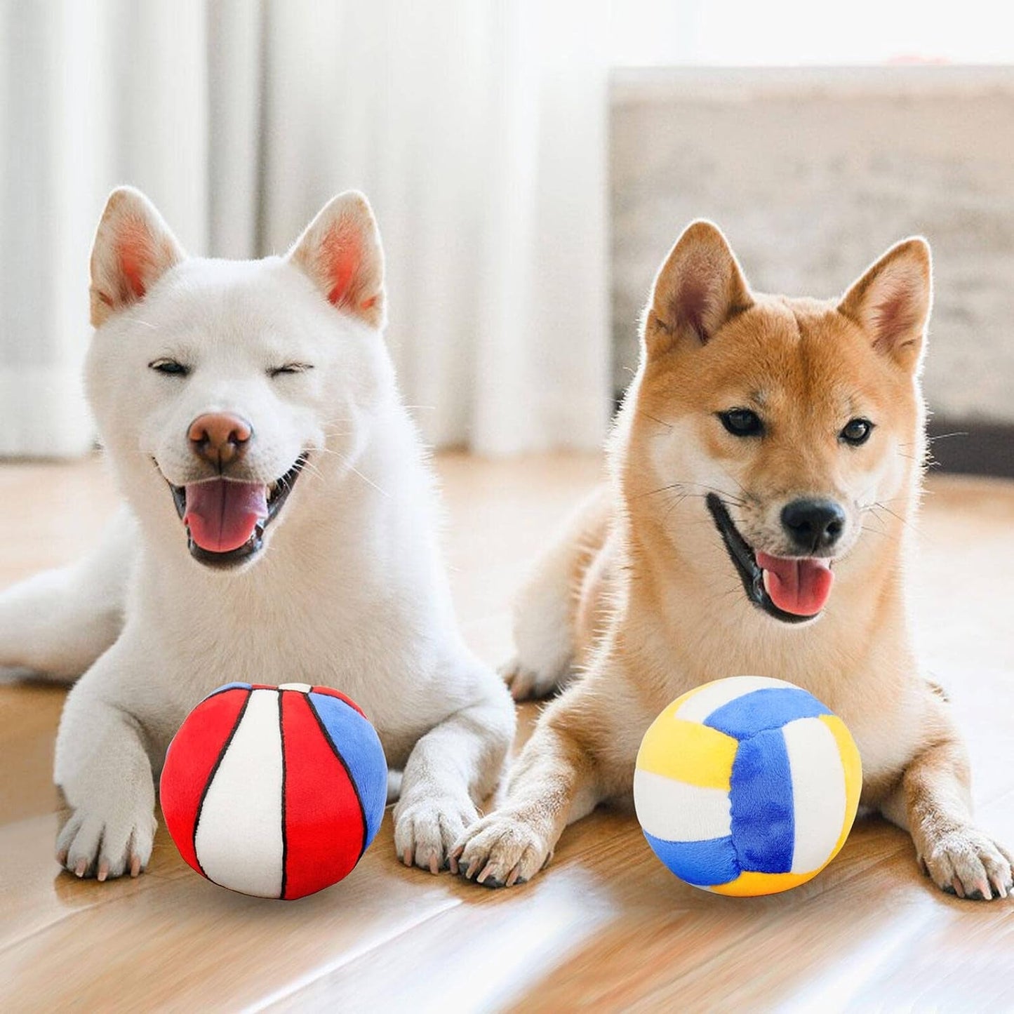 2PCS Interactive Dog Toys Dog Balls Suitable for Small and Medium Dogs, Squeaky Plush Dog Toys, Puppy Teething Chew Toys, Dog Christmas Birthday Gifts, Pet Dog Basketball Volleyball