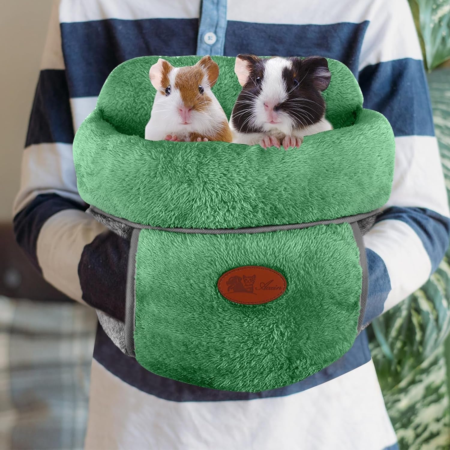 YUEPET Guinea Pig Bed Cuddle Cave Warm Fleece Cozy House Bedding Sleeping Cushion Cage Nest for Small Animal Squirrel Chinchilla Rabbit Hedgehog Cage Accessories Green