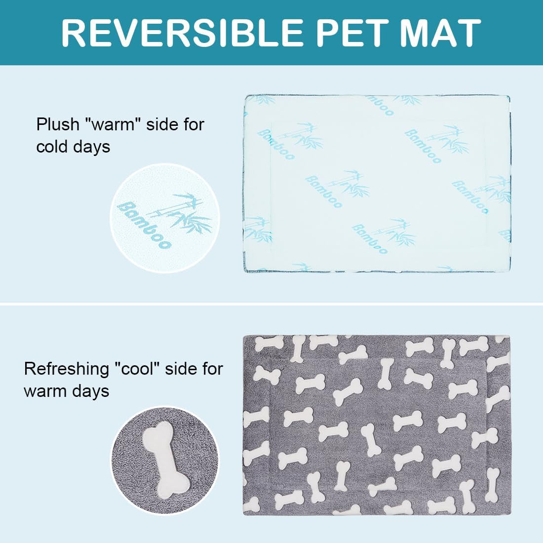 CBBPET Dog Crate Mat Reversible Cool and Warm, Stylish Dog Bed for Crate with Waterproof Inner Linings and Removable Machine Washable Cover­