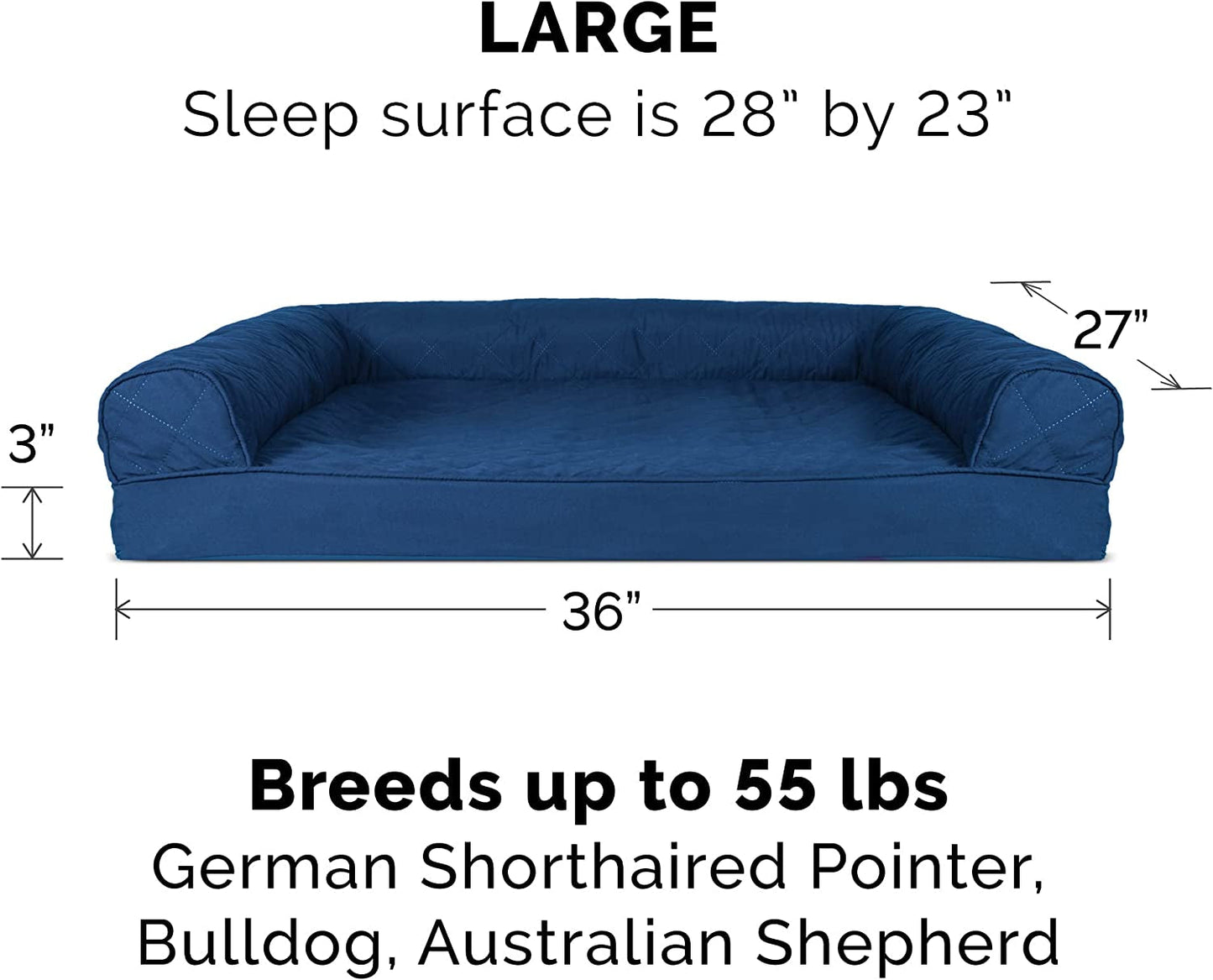 Furhaven Replacement Dog Bed Cover Quilted Sofa-Style, Machine Washable - Navy, Large