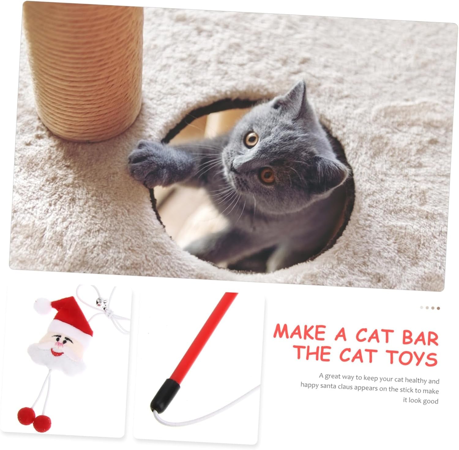 2Pcs Cat Teaser Cat Wand Toys Cat Catcher Christmas Stocking Decorations Cat Exerciser Wand Santa Claus Cat Toys Cat Chasing Wand Cat Teasing Toy Cat Wands Kitten Elder Pp Stick