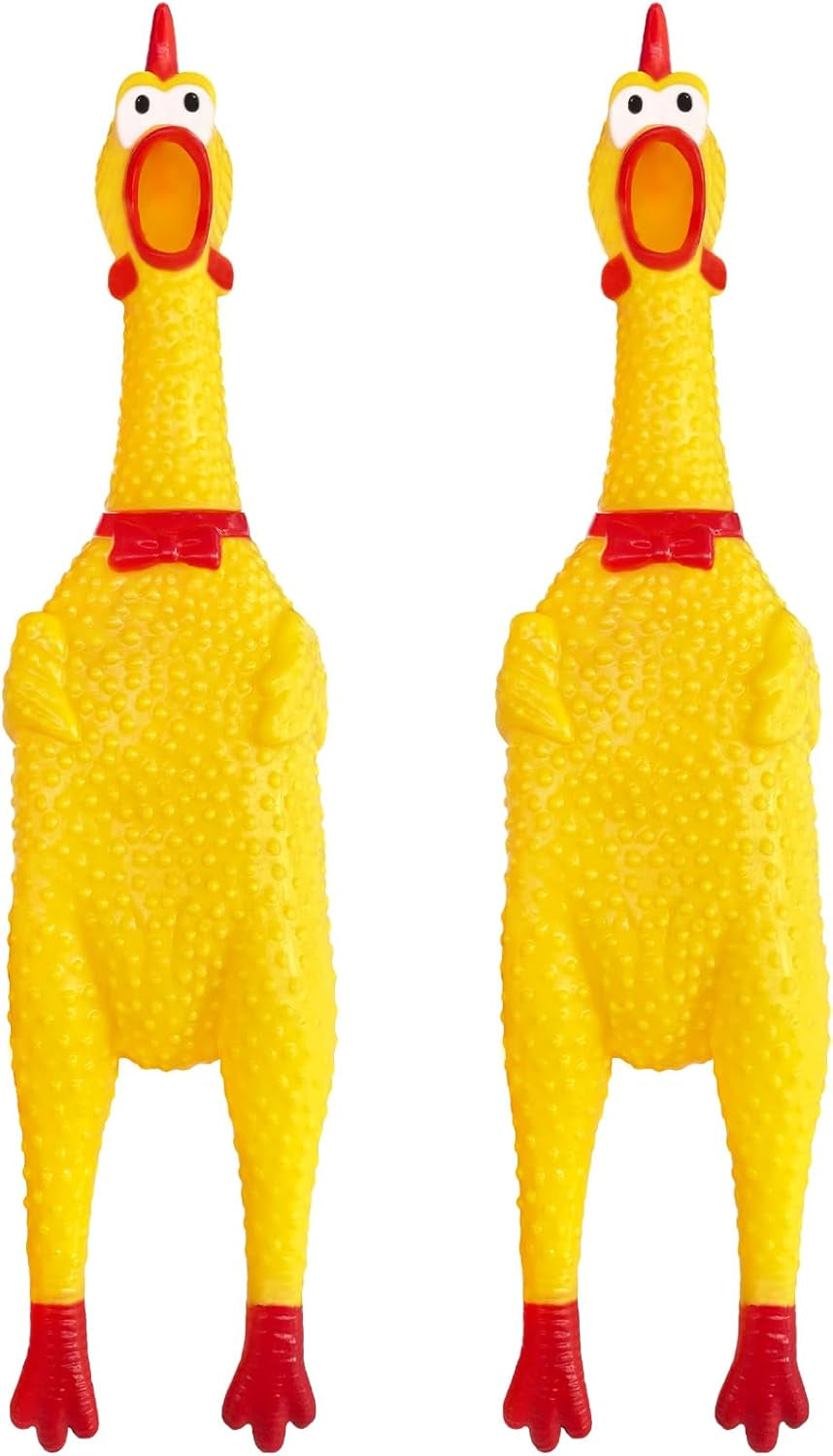 2 Pcs Large Rubber Chicken,Screaming Chicken Dog Toys,Yellow Rubber Squawking Chicken,Squeaky Chicken Toys,Prank Noise Maker Dog Toys 12 Inch