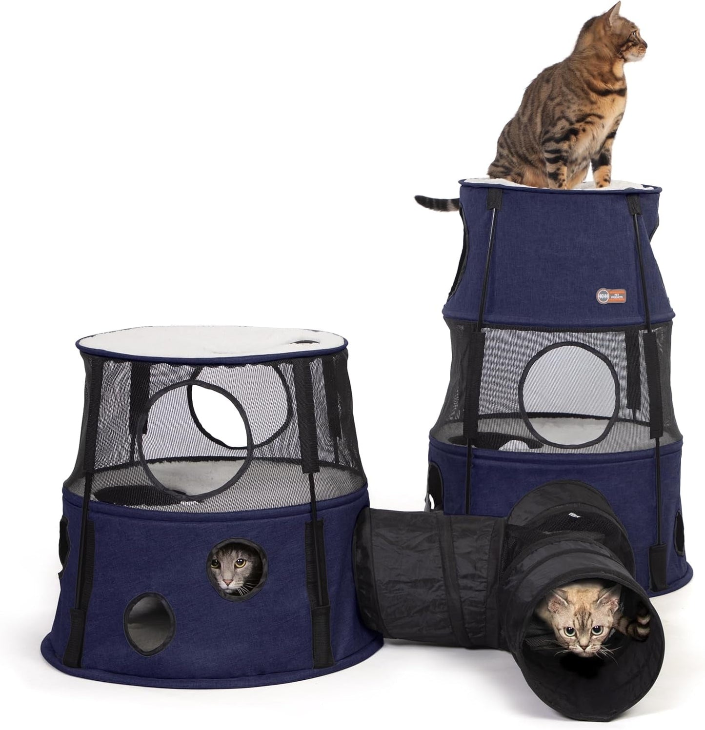 K&H Pet Products Cat Tower Tree Condo for Indoor Cats, Modern Cute Cat Hammock Bed, Kitten & Adult House Activity Center Playground Tree Cave Large Cozy Hideaway - 3 Level Gray 22 X 30