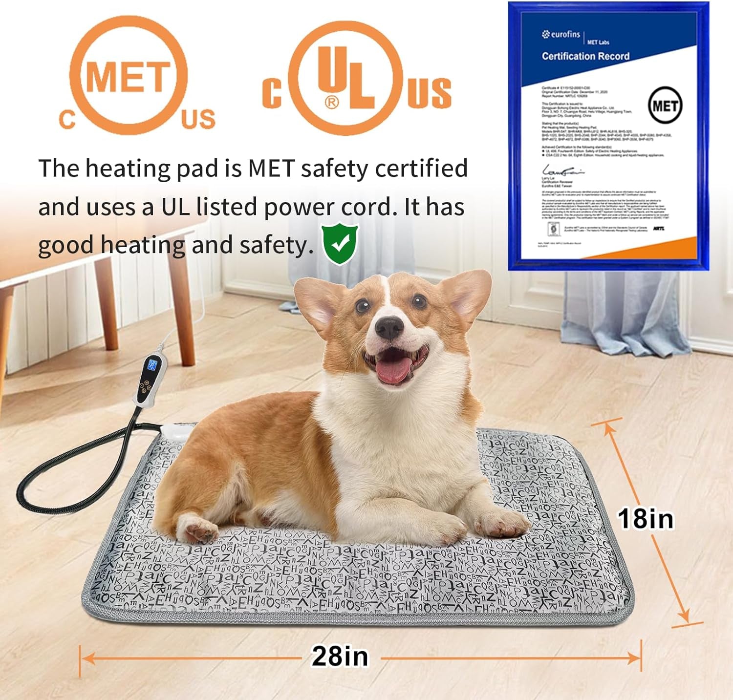 Dog Heating Pad, Pet Heated Pad Puppy Heating Pad for Whelping Box,Upgraded Adjustable Controller,Waterproof Heated Pet Bed for Dogs with Chew Resistant Steel Cord(Letter, 28 * 18In)