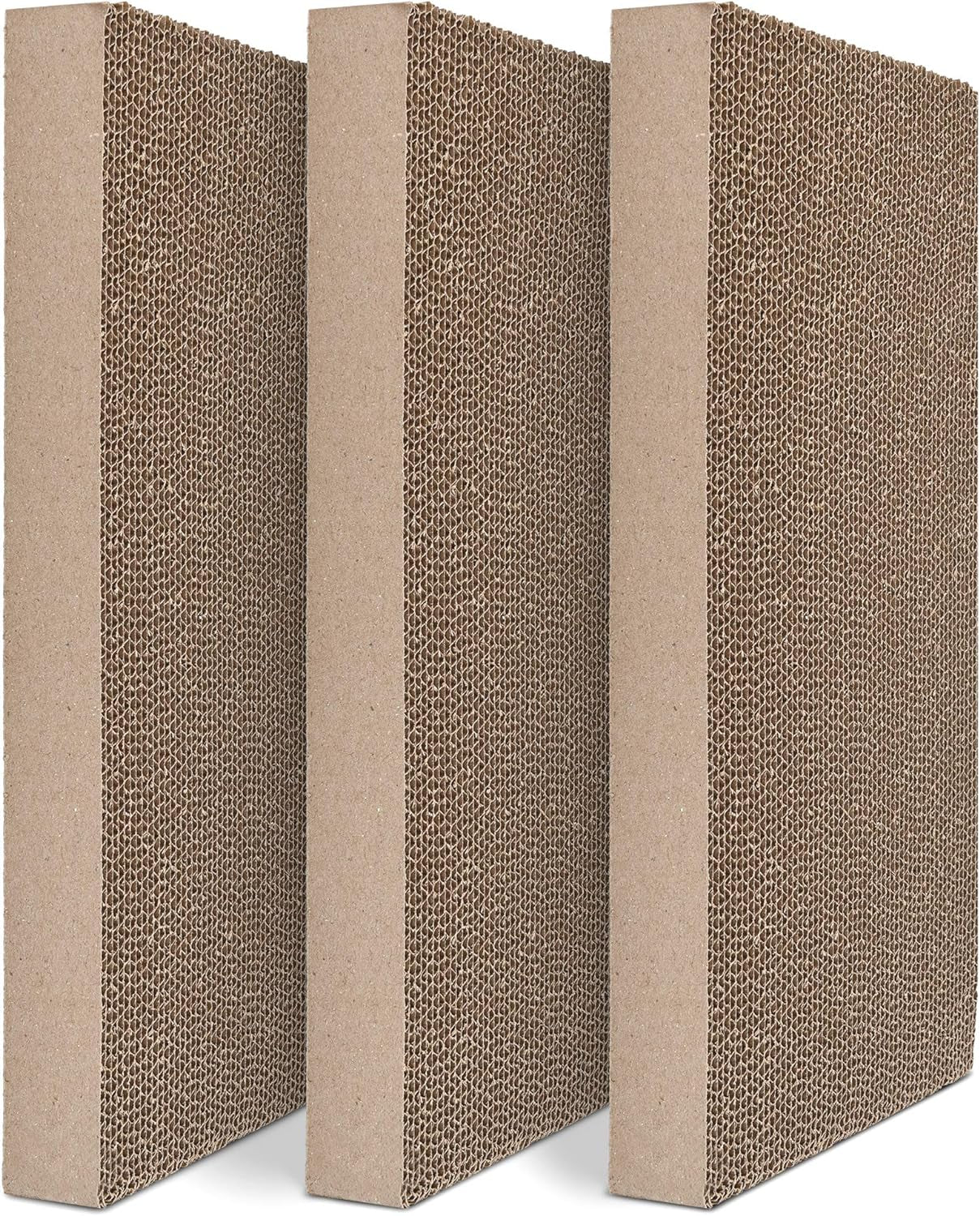 Navaris Cardboard Cat Scratcher Pads (Pack of 3) - Scratching Pad Boards Made of Reversible Corrugated Cardboard for Cats to Scratch 17" L X 9 1/2" W