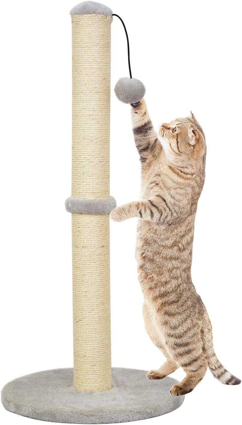 Kazura 34" Tall Cat Scratching Post, Cat Post Scratcher with Sisal Rope and Base Covered with Soft Plush,Cat Scratcher for Kittens(34 in Tall)