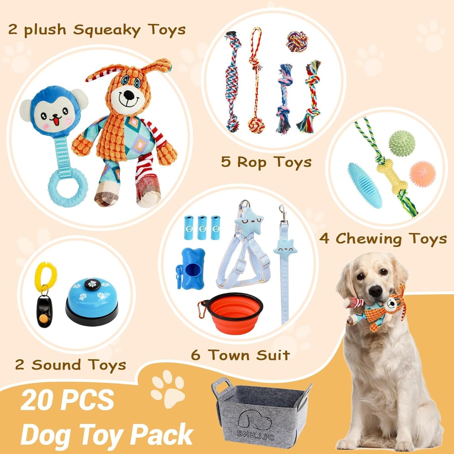 20PCS Puppy Teething Toys, Dog Squeaky Toys, Rope Toys, Interactive Dog Toys to Keep Them Busy, Chew Toys for Puppies, Pet Toys for Small Dogs, Dog Toy Basket Full of Fun