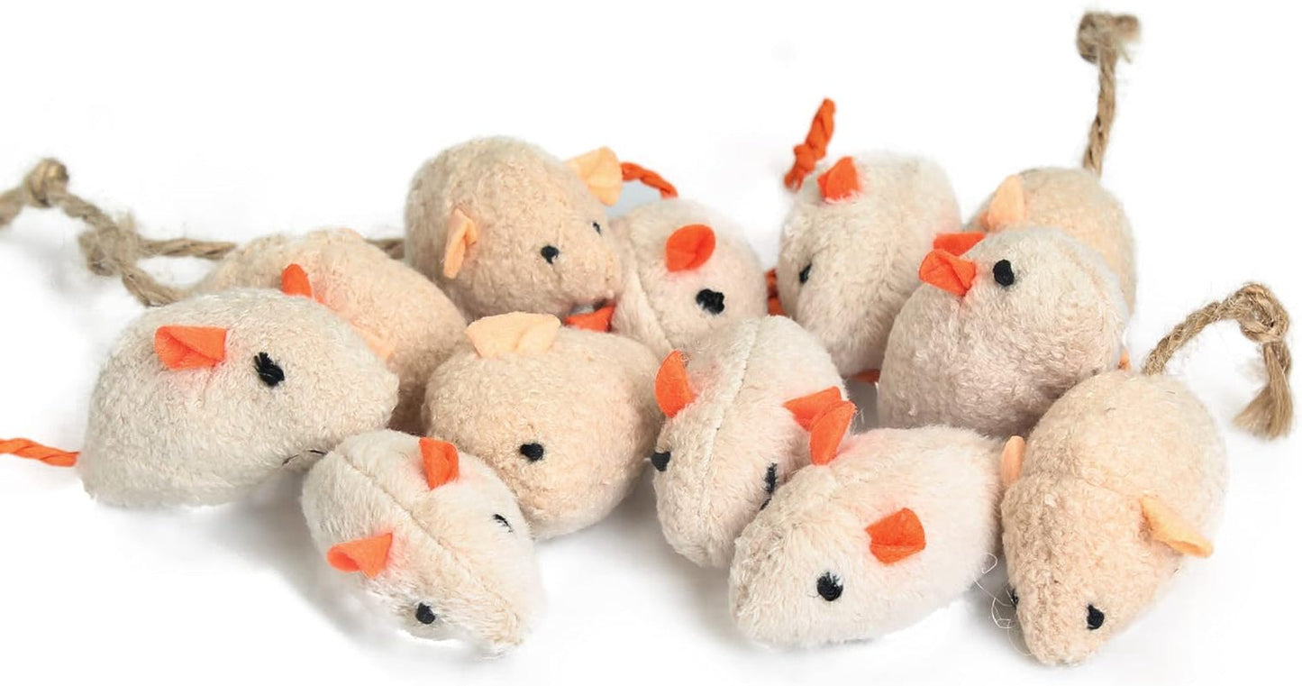 12 Piece Pack Furry Mice Cat Toy Realistic Fur Mice Toys,Colors Varies