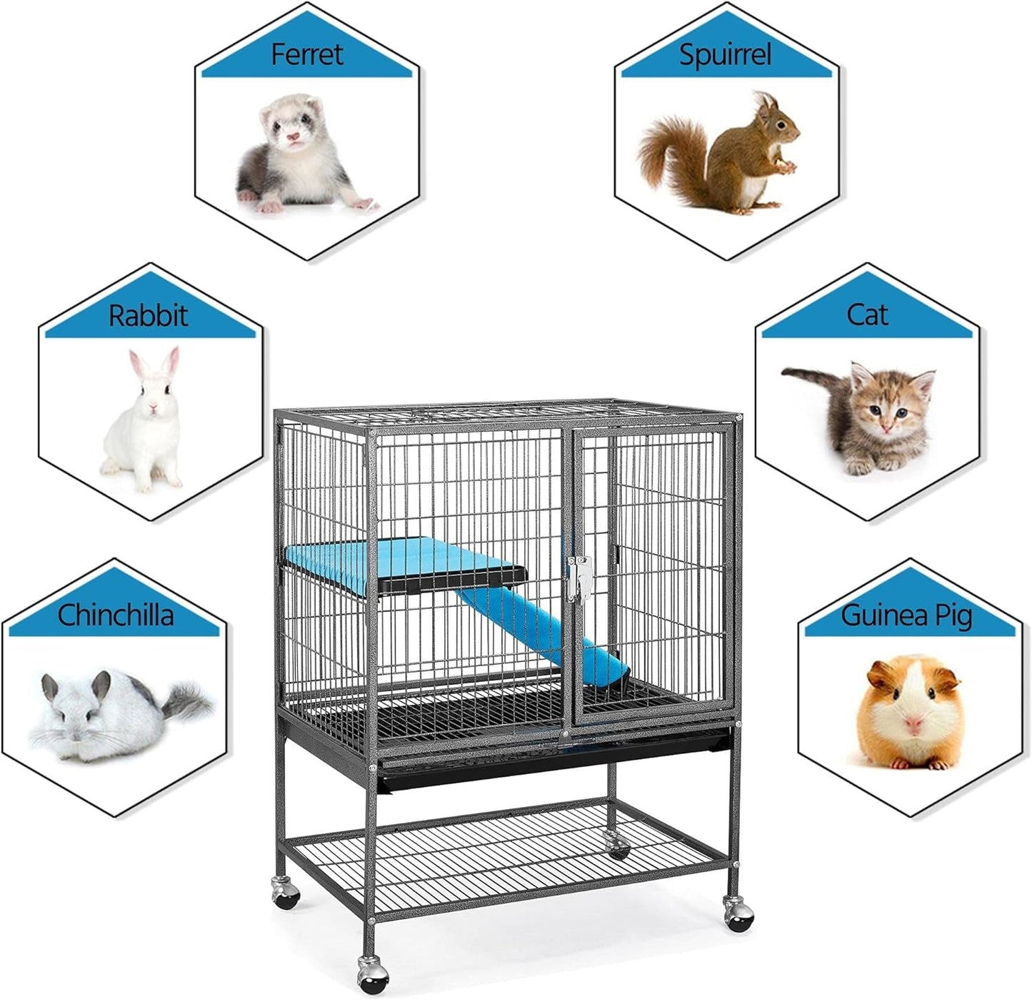 Yaheetech Metal Rolling Critter Nation Cage for Adult Rats/Ferrets/Chinchillas Small Animal Cage W/Removable Ramp & Platform Black