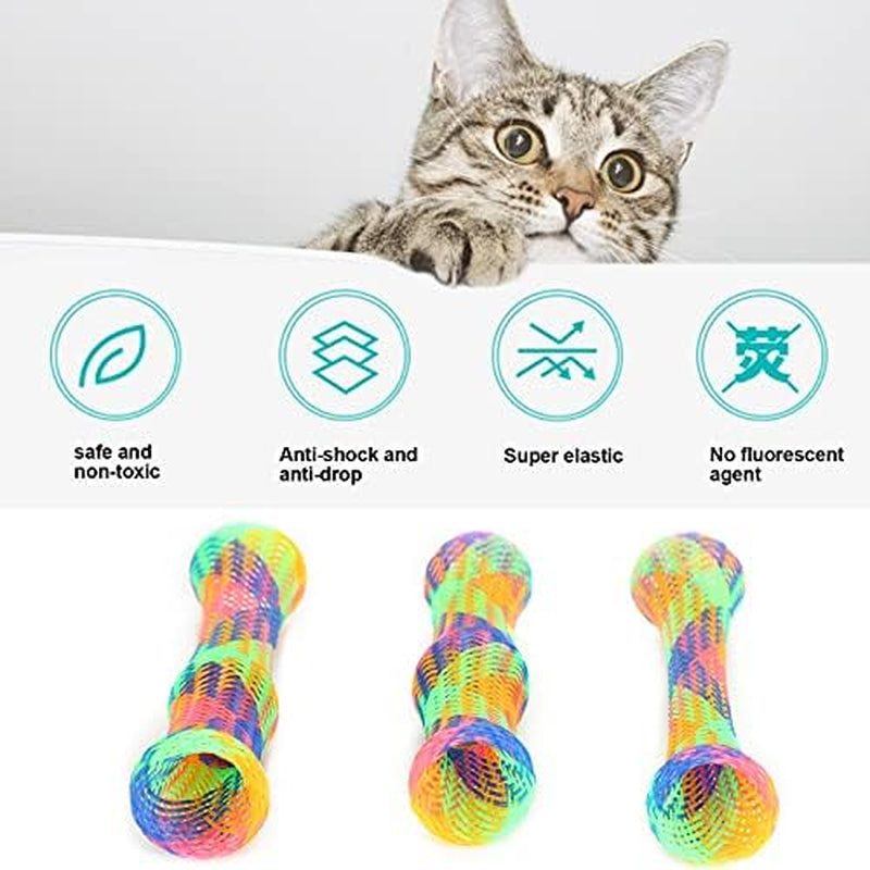 3Pcs Pet Springs Cat Toy Cat Spring Sticks Folding Bouncing Colorful Spring Cat Toy with Bell and Catnip Cat Tube Spring Toy Colorful Cat Plastic Coil