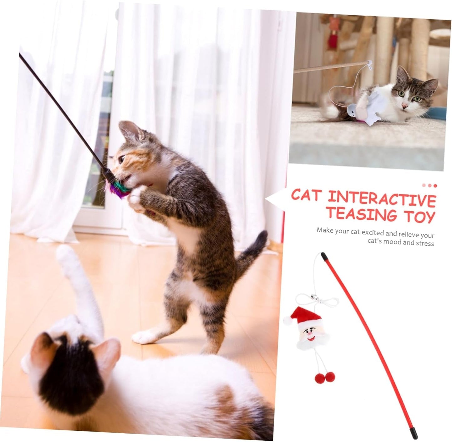 2Pcs Cat Teaser Cat Wand Toys Cat Catcher Christmas Stocking Decorations Cat Exerciser Wand Santa Claus Cat Toys Cat Chasing Wand Cat Teasing Toy Cat Wands Kitten Elder Pp Stick