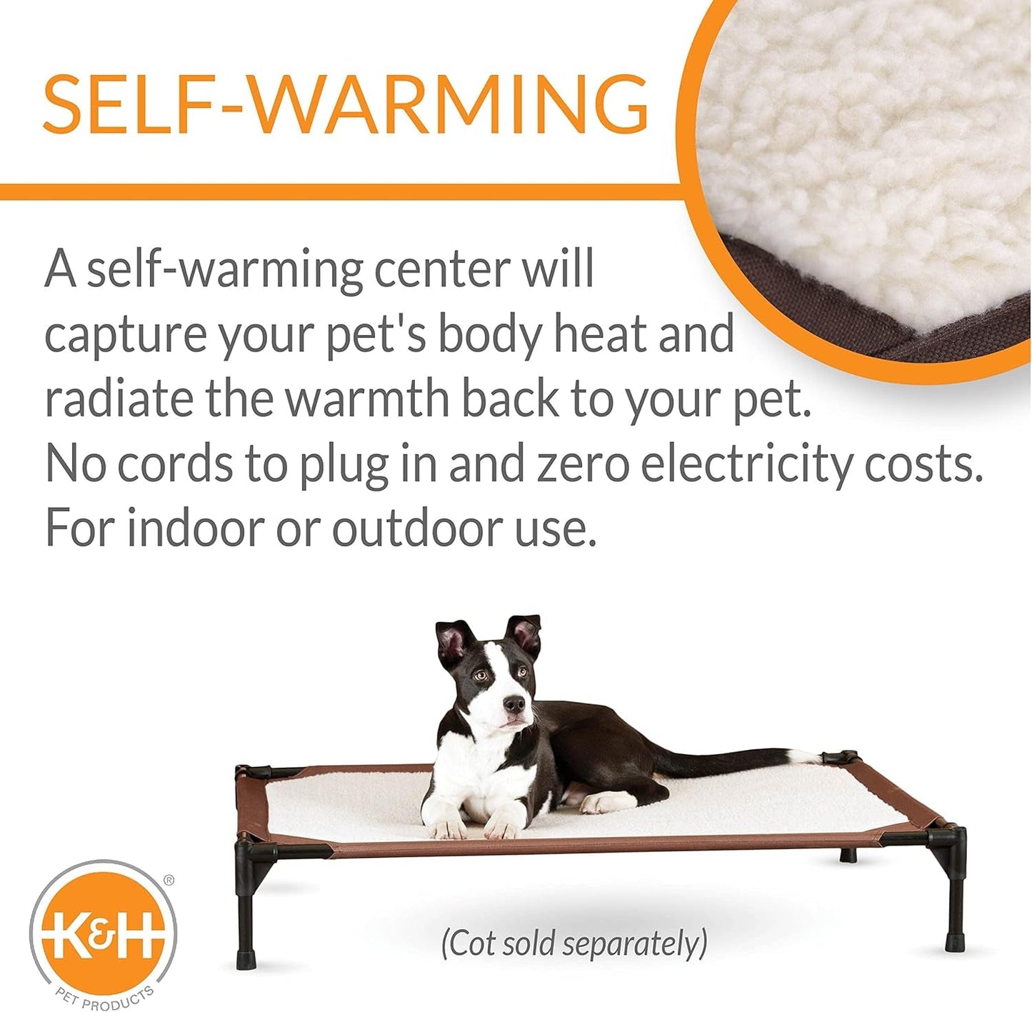 K&H Pet Products Self-Warming Pet Cot Cover Replacement (Cot Sold Separately) - Chocolate/Fleece, Medium 25 X 32 Inches