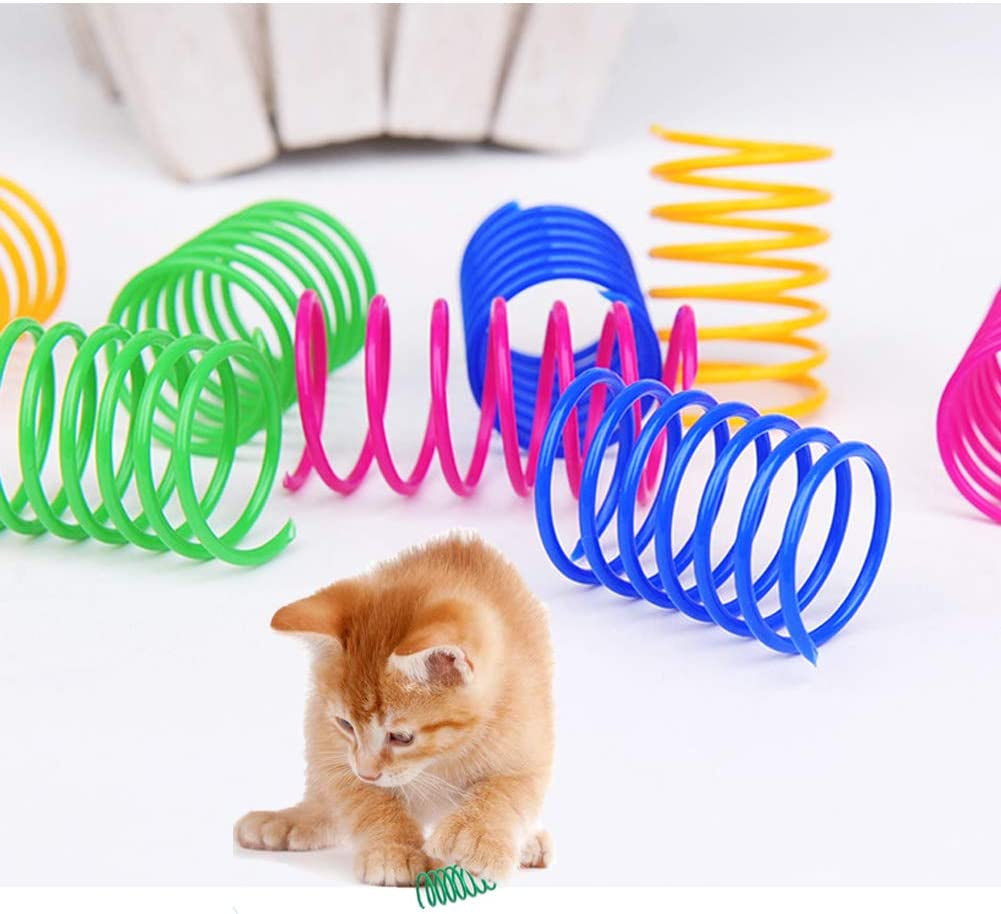 120 Pack Cat Spring Toy, Colorful Interactive Cat Toy Plastic Coil Springs Cat Toy for Swatting, Biting, Hunting Kitten Toys