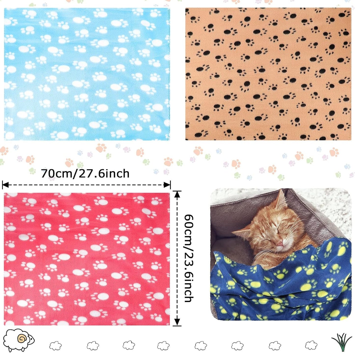 15 Pieces Puppy Kitten Blanket Cute Dog Cat Bed Blanket Pet Sleep Mat Pad Bed Cover Soft Printed Dog Sleep Blanket for Dog Cat Kitten Puppy Small Animals, 15 Colors (Paw Print Patterns)