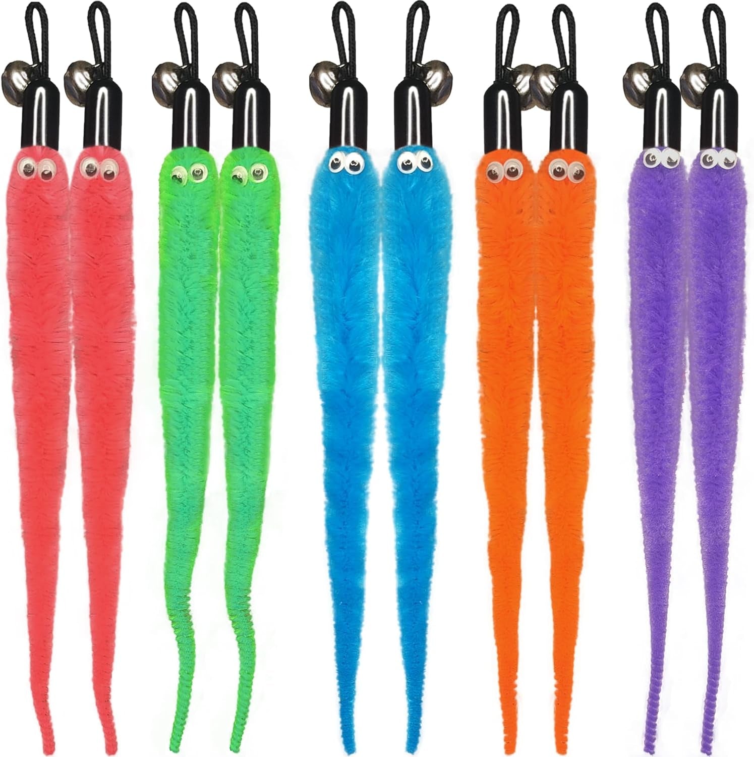 10 Pack Vibrant Cat Toy Worms with Bells,Interactive & Durable Toys,Wand Toys Replacement or for Individual Cat Play,It Will Bring Endless Fun to Cats