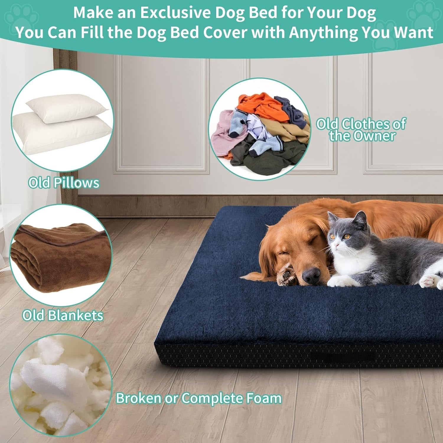 Dog Bed Covers Replacement Washable, 36Lx27Wx4H Inch Waterproof Dog Bed Covers Soft Plush Replacement with Zipper, Removable Cover & Anti-Slip Bottom for Dog/Cat, Cover Only