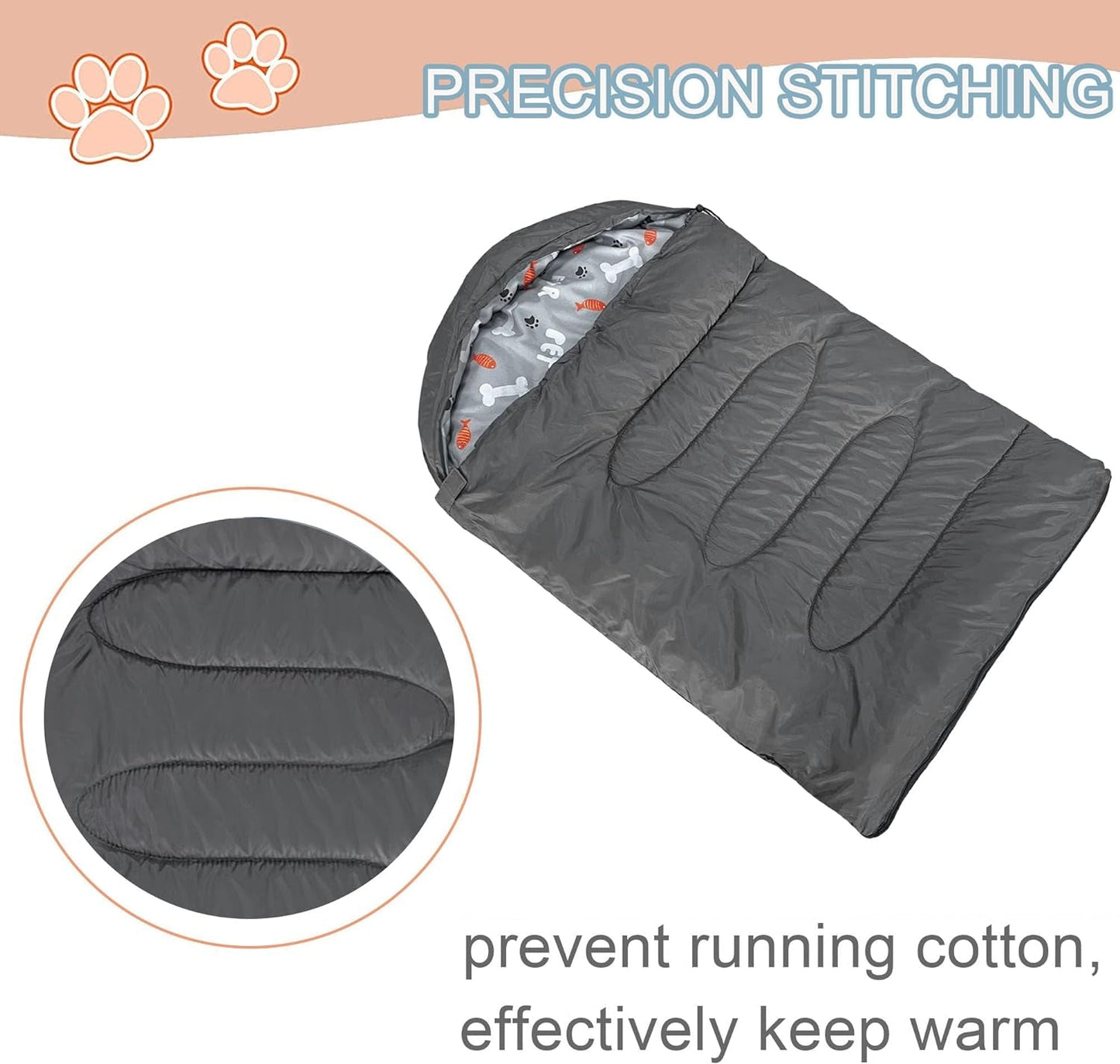 Dog Sleeping Bag Waterproof Warm Packable Dog Bed Mat with Storage Bag for Indoor Outdoor Travel Camping Hiking Backpacking (Grey)