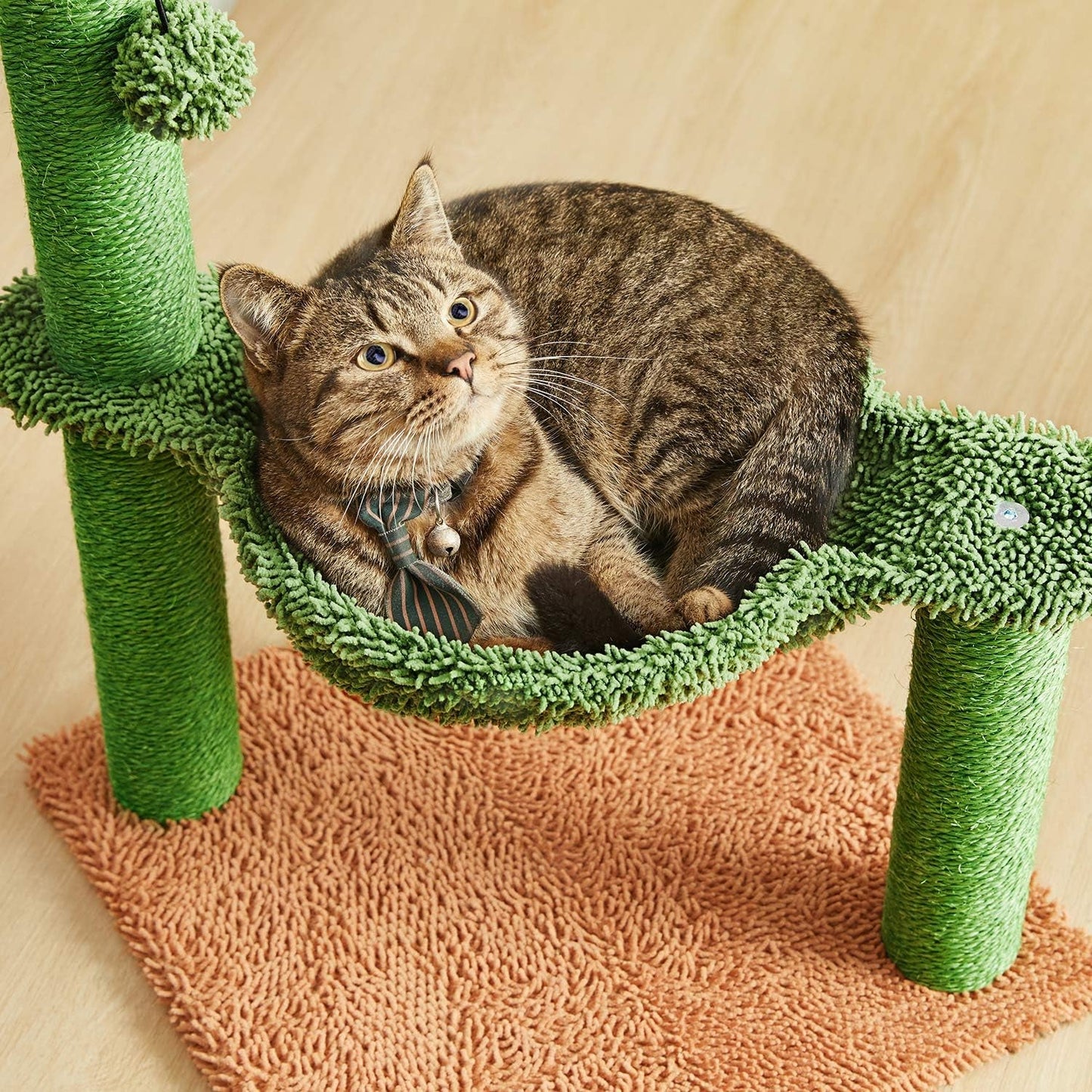 31" Cactus Cat Tree with Hammock and Full Wrapped Sisal Scratching Post for Small Cats Only Brown Medium