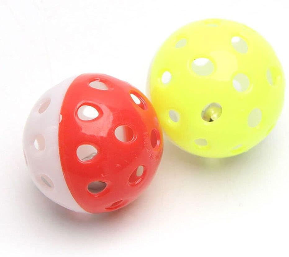 10Pcs 1.5 Inch Cat Toy Ball with Bell, Plastic Lattice Jingle Balls Kitten Chase Pounce Rattle Toy Pet Training Supplies, Random Color