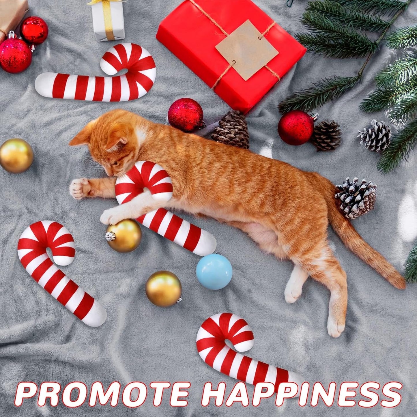 4 Pcs Christmas Catnip Cat Toys Gifts Cat Kicker Toy Peppermint Candy Cane Resistant Cat Toy Catnip Filled Toys for Cat Teeth Chew Durable Cat Pillow Gift for Indoor Cat Kitten 8 Inch