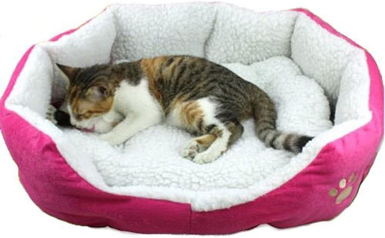 Cute Paw Print Comfortable Pets Dog Cats Puppy Kitten Nest Mat Pad Soft Fleece Bed(Pink)