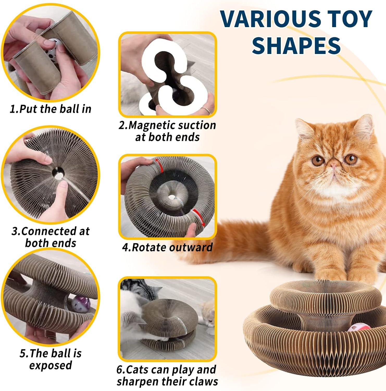 2PC Magic Organ Cat Scratching Board, Cat Toys, Interactive Scratch Pad Cat Toy with Toy Bell Ball, Stretchy Cat Accordion Toy for Kitty & Cat Lovers Gifts (2 Pack)