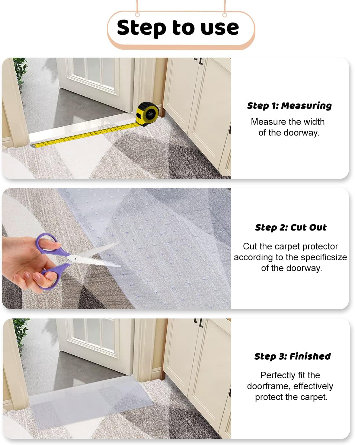 3.3Ft Cat Carpet Protector for Doorway, under Door Carpet Protector Prevent Carpets Rugs from Scratching Tearing at Doorway